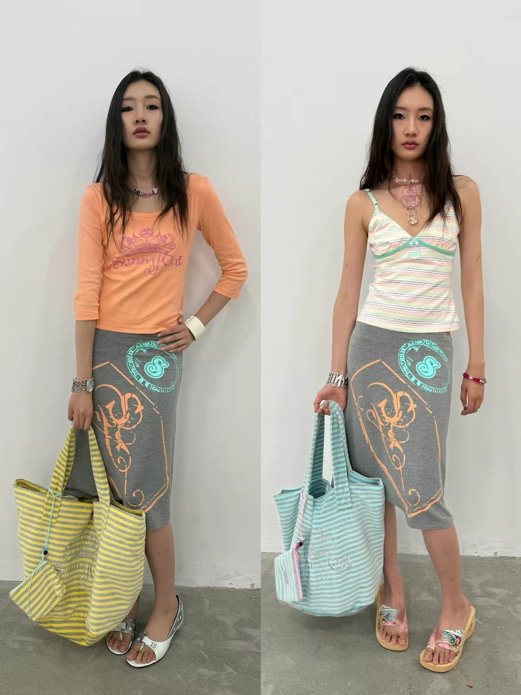 Summer Print Button Pocket Midi Skirt