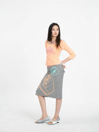 Summer Print Button Pocket Midi Skirt