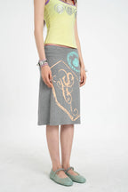 Summer Print Button Pocket Midi Skirt