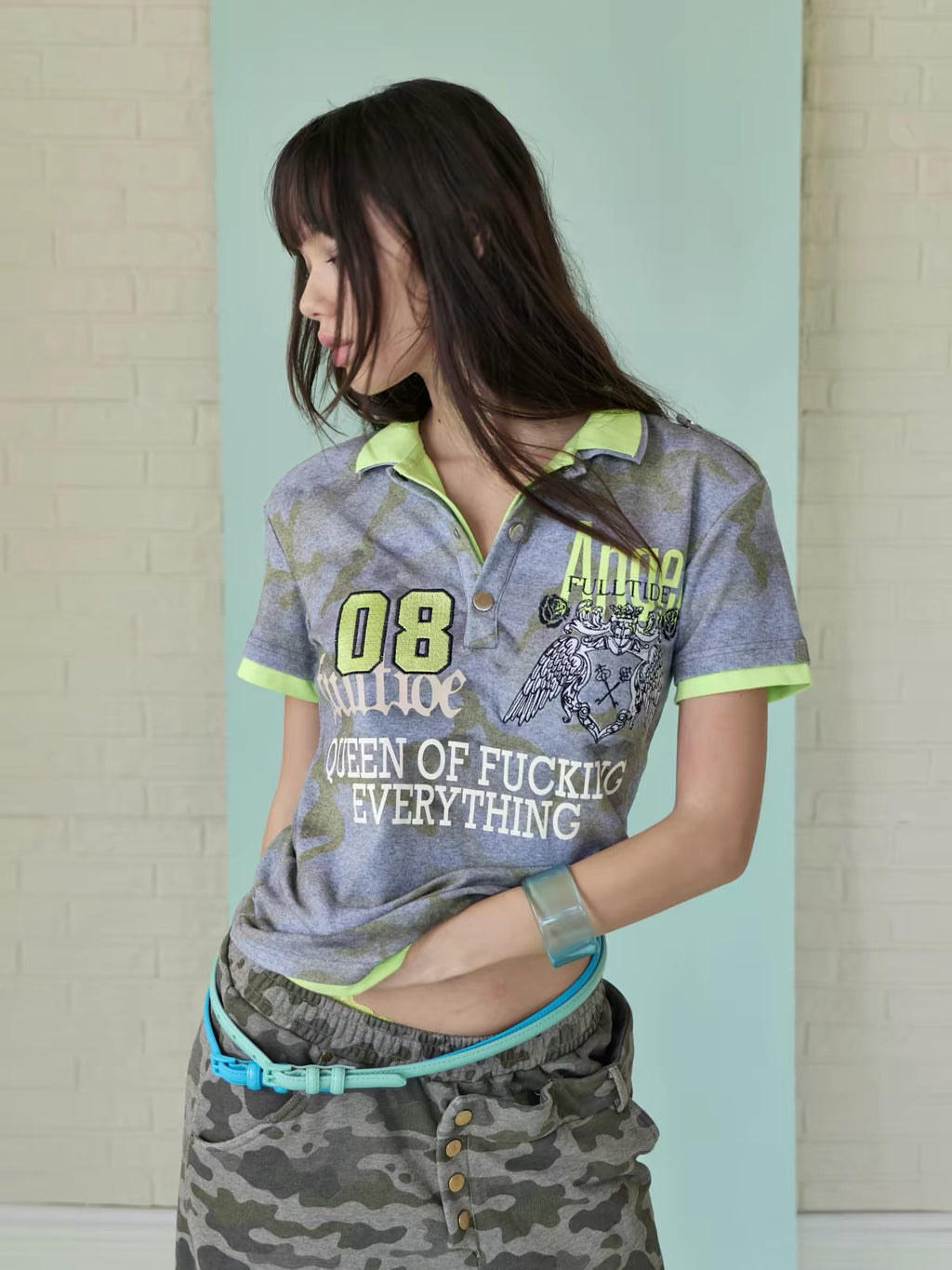 Candy Color Layered Print Polo T-Shirt