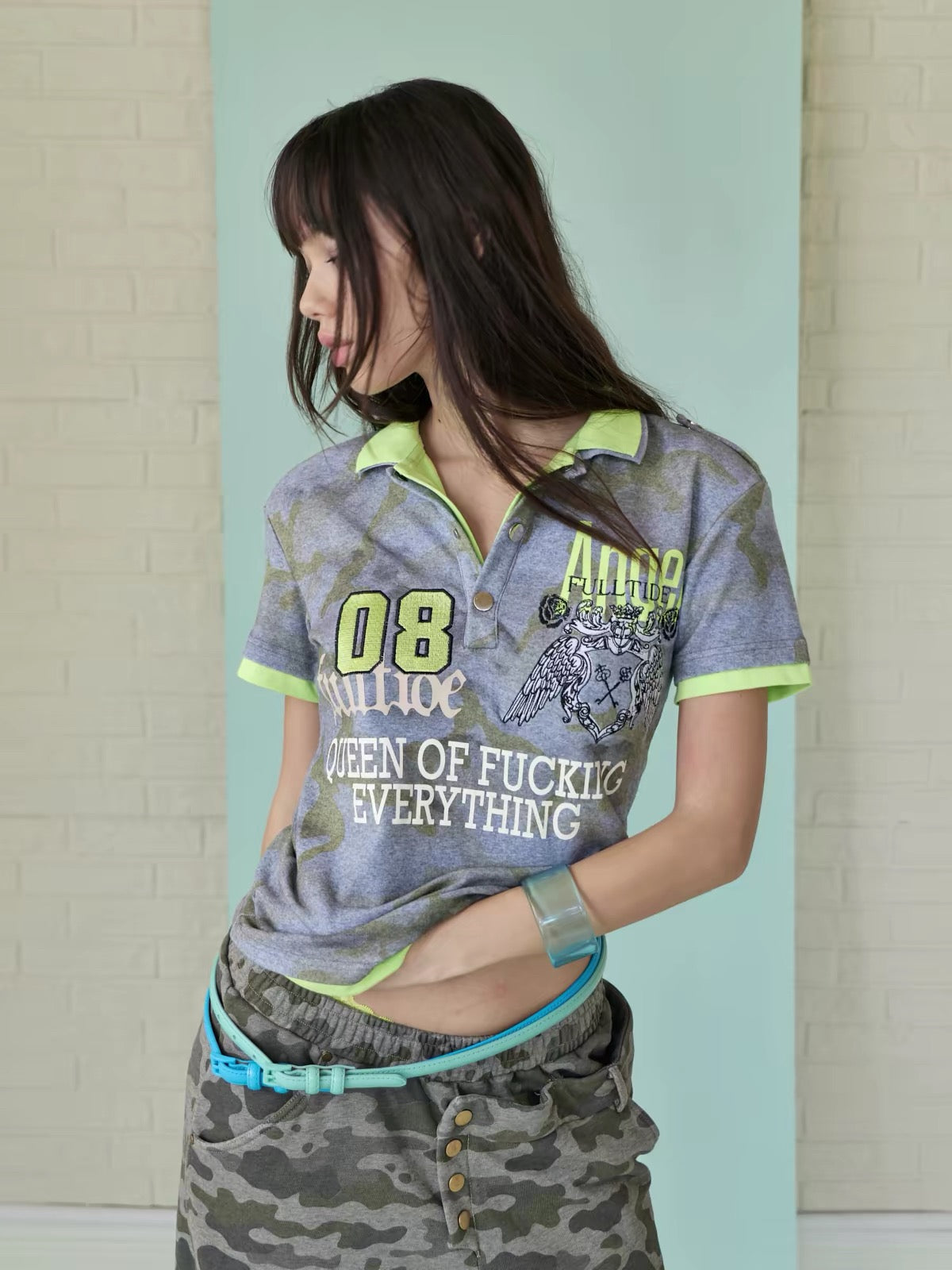 Candy Color Layered Print Polo T-Shirt