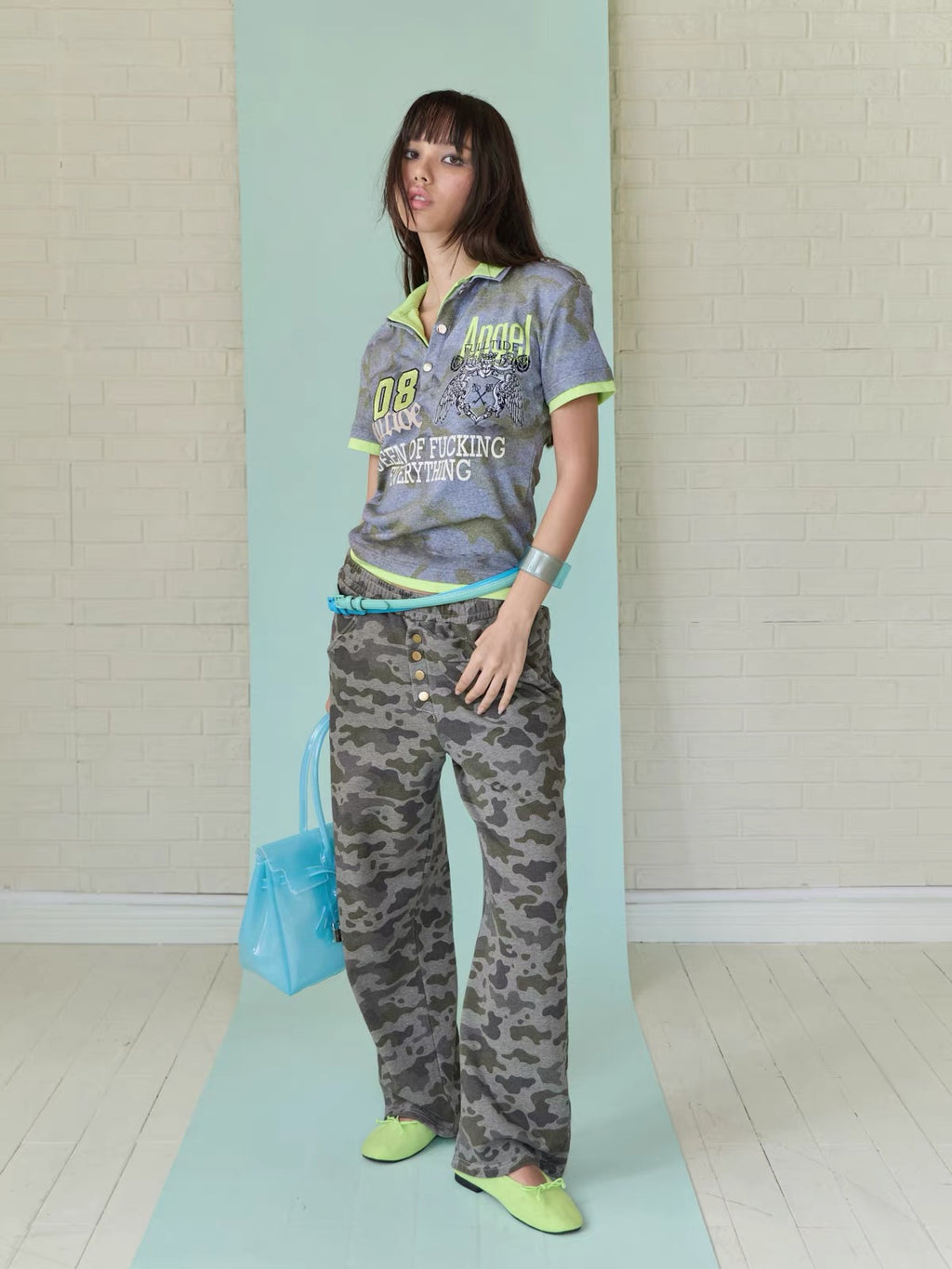 Candy Color Layered Print Polo T-Shirt