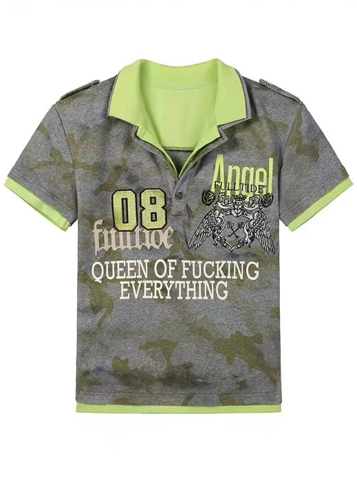 Candy Color Layered Print Polo T-Shirt