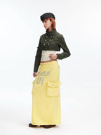 Rhinestone Slogan Cargo Drawstring Maxi Skirt