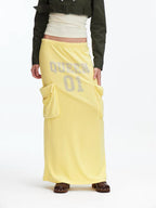 Rhinestone Slogan Cargo Drawstring Maxi Skirt
