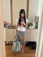 Summer Print Button Pocket Midi Skirt