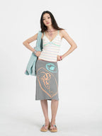 Summer Print Button Pocket Midi Skirt