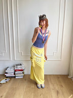 Rhinestone Slogan Cargo Drawstring Maxi Skirt