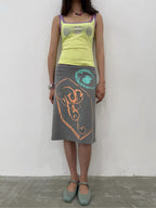 Summer Print Button Pocket Midi Skirt
