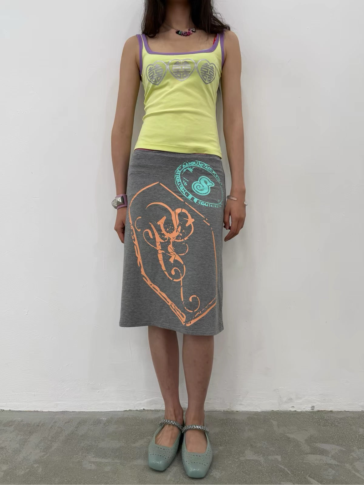 Summer Print Button Pocket Midi Skirt