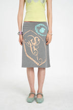 Summer Print Button Pocket Midi Skirt