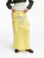 Rhinestone Slogan Cargo Drawstring Maxi Skirt