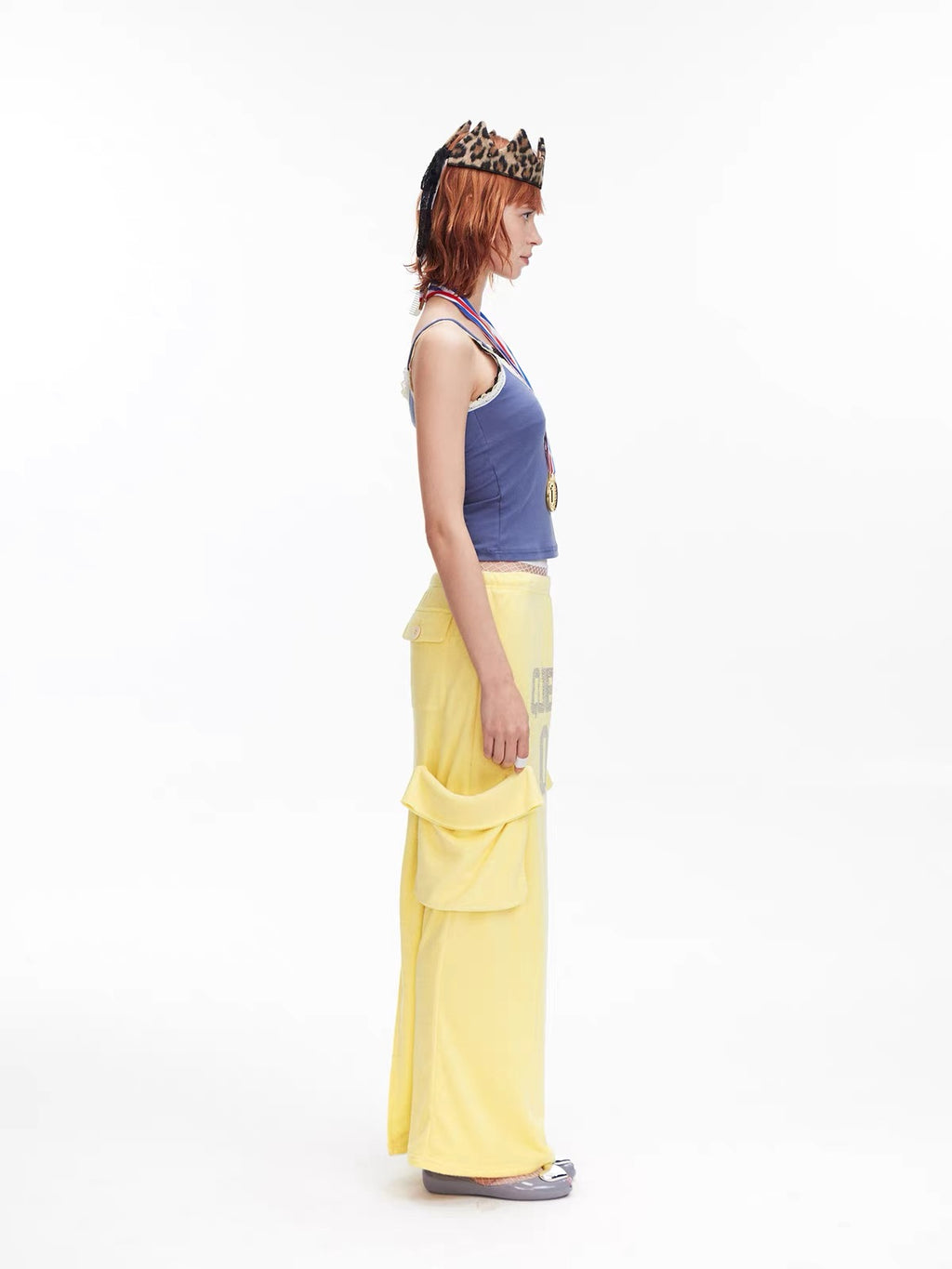 Rhinestone Slogan Cargo Drawstring Maxi Skirt