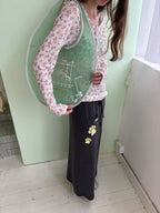 Mint Mesh Embroidered Windowpane Shoulder Bag