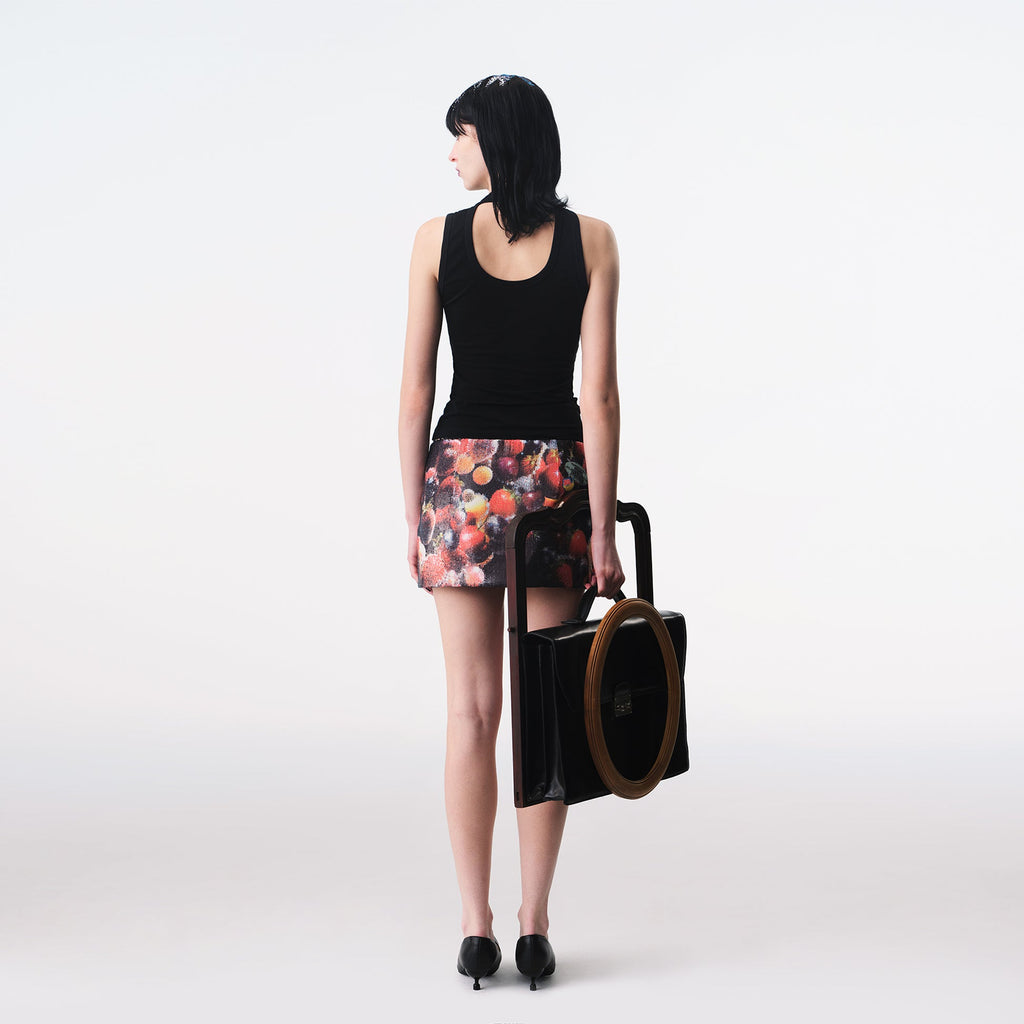 Sequin Tropical Fruit Print Reversible Skort