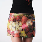 Sequin Tropical Fruit Print Reversible Skort